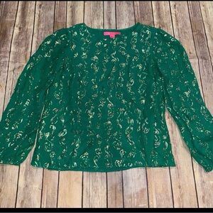 Lilly Pulitzer Emerald and Gold Blouse